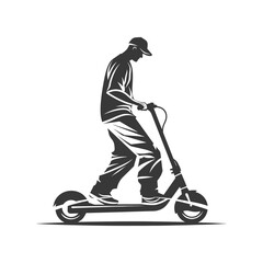 Stylish Monochrome Silhouette of Man Riding Electric Scooter