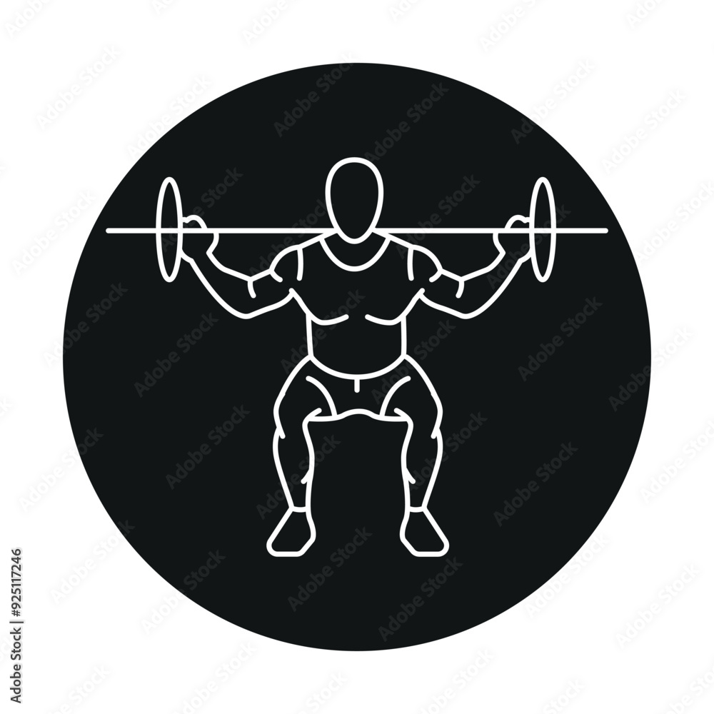 Poster barbell squat exercise line icon. vector isolated element.