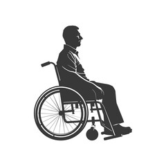 Silhouette of Man in Wheelchair, Profile View, Monochrome Illustration