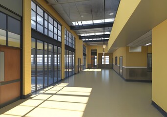 Modern School Hallway with Natural Light