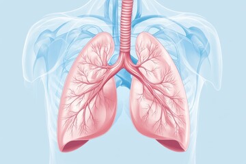 Human Lungs Anatomy Illustration with Transparent Ribcage and Bronchial Tubes - Medical Illustration.