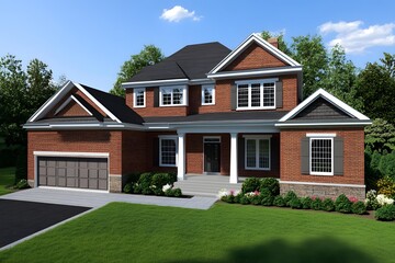 Modern Brick House with Garage and Front Yard
