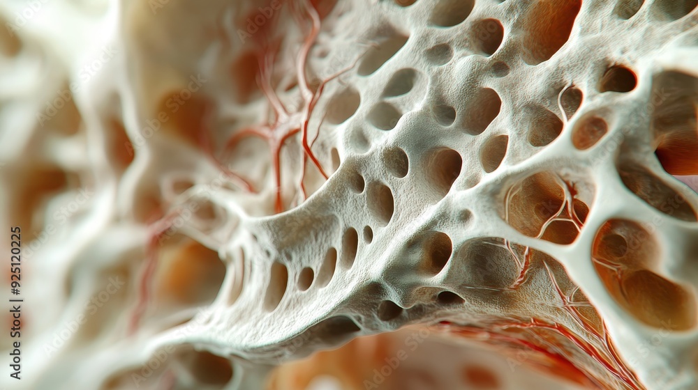 Poster abstract close-up of bone structure with red veins - microscopic view.