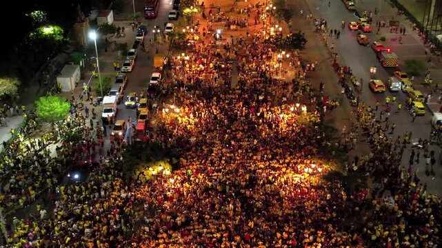 Cinematic view of the people of Colombia Celebration the classification of the World Cup in a national party in the Clock tower in Cartagena