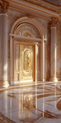 Obraz premium Golden Room Interior Design With White Marble Wall