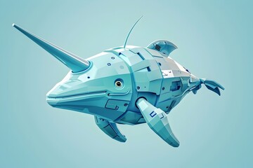 Robotic Narwhal Icon with Tusk for Tech Branding or Mascot Design