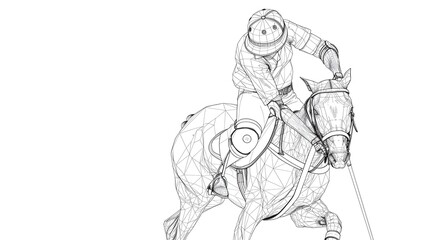 Obraz premium Minimalist One Line Drawing of Polo Player Swinging Mallet in Action