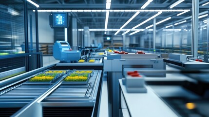 Obraz premium Automated packing and sorting system in a high-tech farm warehouse.
