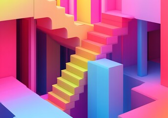Abstract 3D Illustration of Stairs with Colorful Gradient Colors