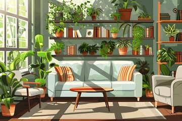 Living Room with Lots of Plants and Books