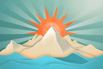Sunburst Mountain Logo with Cute Cartoon Style Design