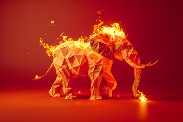 Fiery Geometric Elephant Trumpeting in Digital Art