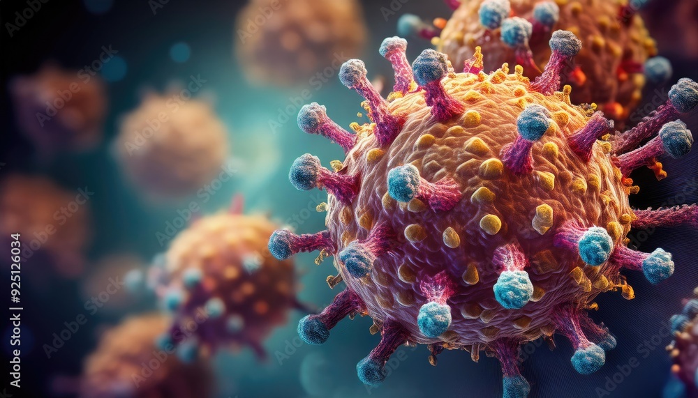 Aufkleber digital rendering of the monkeypox virus under a microscope with detailed viral particles and realis