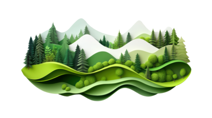 Green hills with pine trees landscape