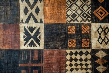 Textured background featuring traditional fabric patterns from the region, highlighting rich colors and cultural motifs