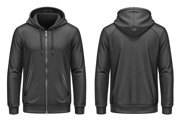 Blank black male hoodie, front and back view, isolated on white background, Mens hoody with hood for your design mockup for print, Template for winter clothes.