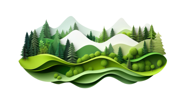 Green hills with pine trees landscape