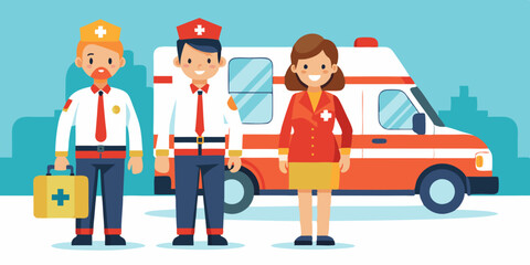 Paramedics man and woman dressed in uniform. Ambulance workers. Vector illustration
