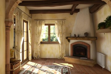 Cozy Rustic Living Room with Fireplace and Window