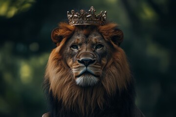 illustration portrait of a lion wearing a crown, king of the jungle
