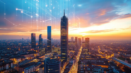 Naklejka premium Communication technology in Italy: Growth in mobile networks and digital transformation,