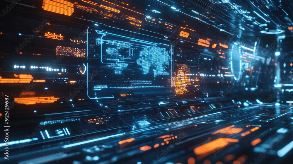 Aufkleber futuristic holographic communication interface with glowing data streams.