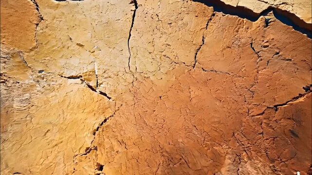 Cracked earth with intricate patterns showcases a dry landscape in warm tones, highlighting the effects of drought and climate change