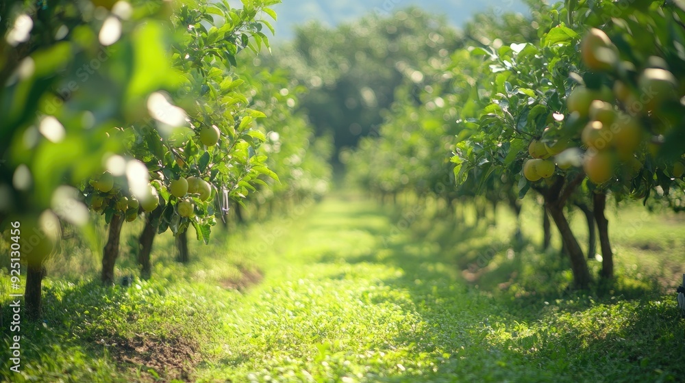 Aufkleber high-tech orchard with automated watering and monitoring systems.