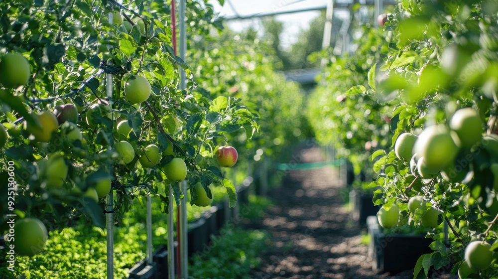 Aufkleber high-tech orchard with automated watering and monitoring systems.