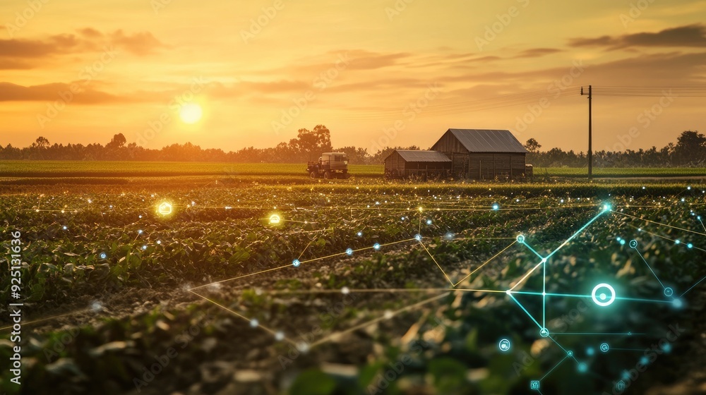 Aufkleber modern farm with a network of iot devices for monitoring and management.