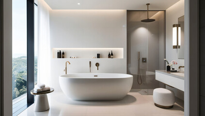 Pearl white bathroom model, Minimalist style