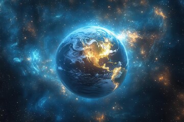 Obraz premium epic illustration of earths creation swirling with primordial elements and cosmic energy divine hands shape the emerging planet amidst a backdrop of stars and nebulas