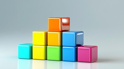 Naklejka premium Colorful building blocks arranged in a playful stack, ideal for children's toys, education, and creative design concepts.