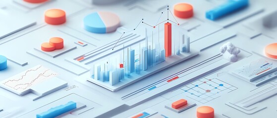 Stylized data visualization with colorful graphs and charts representing growth and analysis in a digital format.