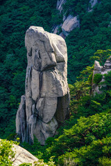 High angle and summer view of Uiam Rock with cliffs at Dobongsan Mountain near Dobong-gu, Seoul,...