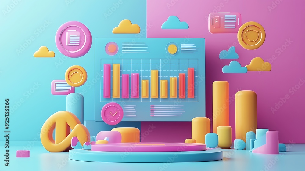 Aufkleber a 3d illustration of marketing analytics, providing real-time data insights as part of a digital str
