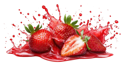 dynamic splash of ripe strawberries transparant background png