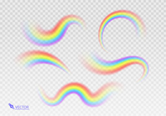 Fototapeta premium Rainbow Shape arch realistic isolated on transparent background. Colorful light and bright design element. Symbol of rain, sky, clear, nature. Vector illustration