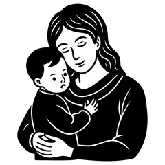 mother and child vector illustration, baby vector art, mother and baby silhouette, mother vector icon, mother and child line art, eps