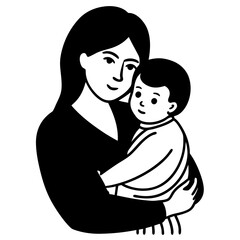 mother and child isolated on white, mother and child vector illustration, baby vector art, mother and baby silhouette, mother vector icon, mother and child line art, eps