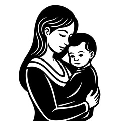 mother and child isolated on white, mother and child vector illustration, baby vector art, mother and baby silhouette, mother vector icon, mother and child line art, eps
