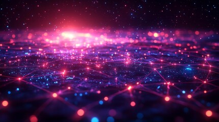 Obraz premium Glowing abstract network of light nodes - generative ai