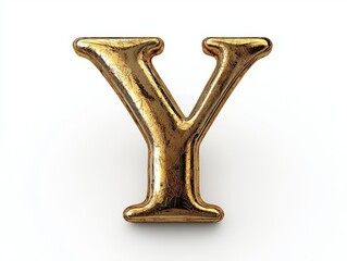 Golden letter Y isolated on white background.