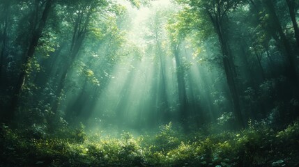 Enchanted forest light beams - generative ai