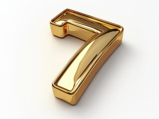 Shiny golden number 7 isolated on white background.