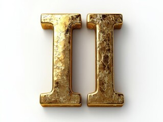 Golden Roman numeral two isolated on white background.