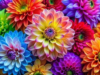 Fototapeta premium Vibrant multicolored blooms majestically rise, showcasing an intricate dance of delicate petals, expertly painted by nature's palette, evoking a sense of serene wonder and beauty.
