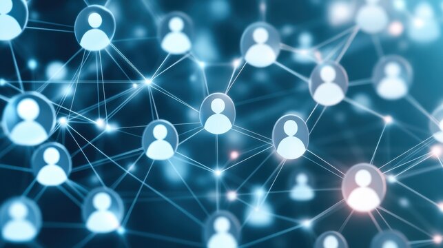 A digital illustration of interconnected user profiles representing social networking and online connectivity in a modern setting.