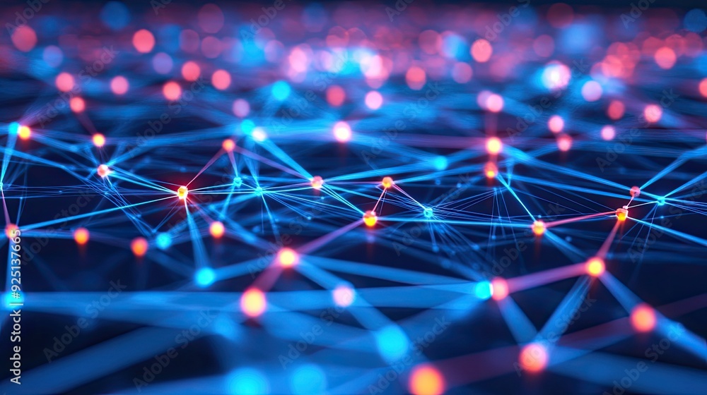 Poster abstract image of a global communication web, with interconnected glowing nodes