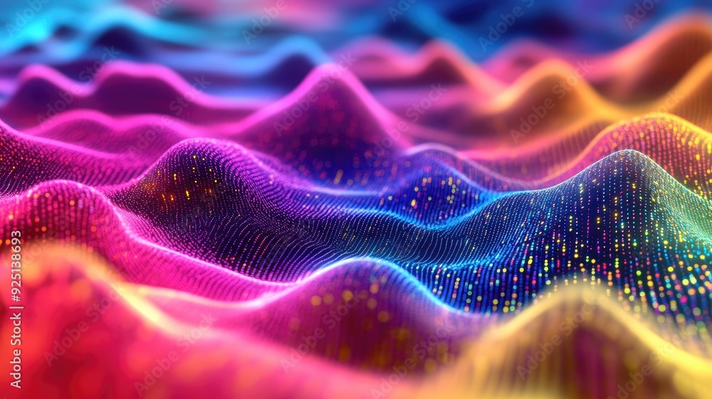 Poster abstract representation of data waves flowing through a communication network.